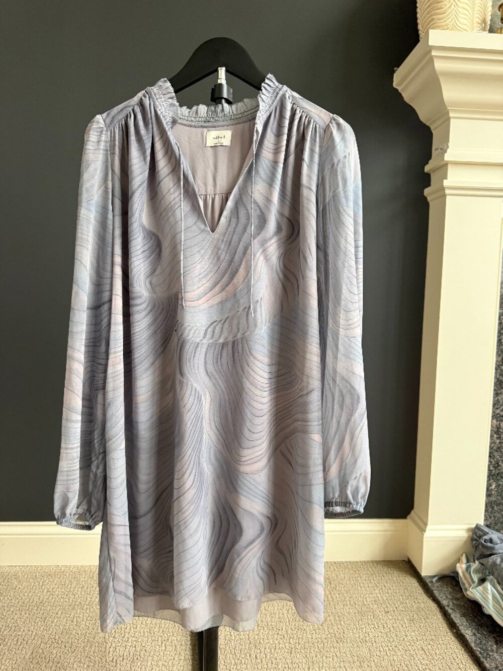 Wilfred Aritzia Gray Abstract Long-Sleeve Mini Dress S